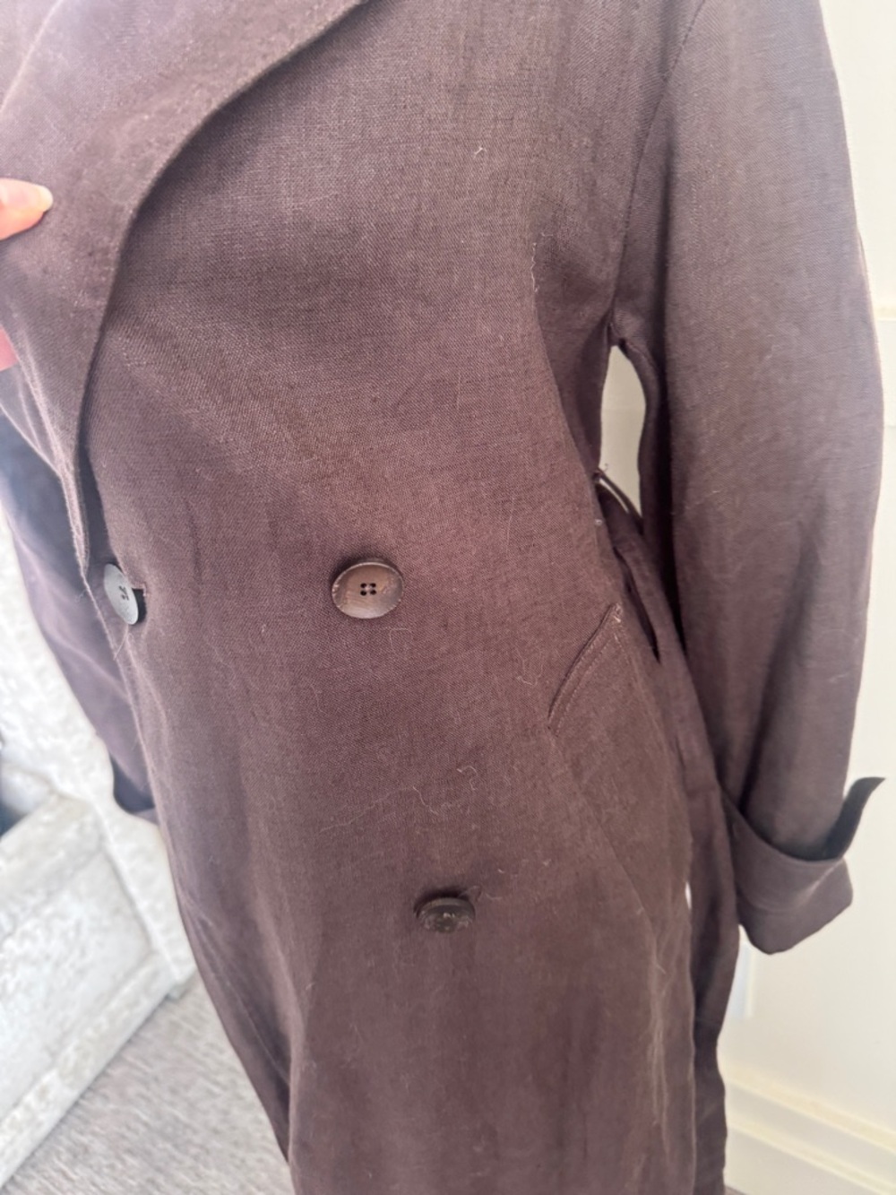 Mango Brown Double-Breasted Linen Trench Coat - Picture 11 of 16
